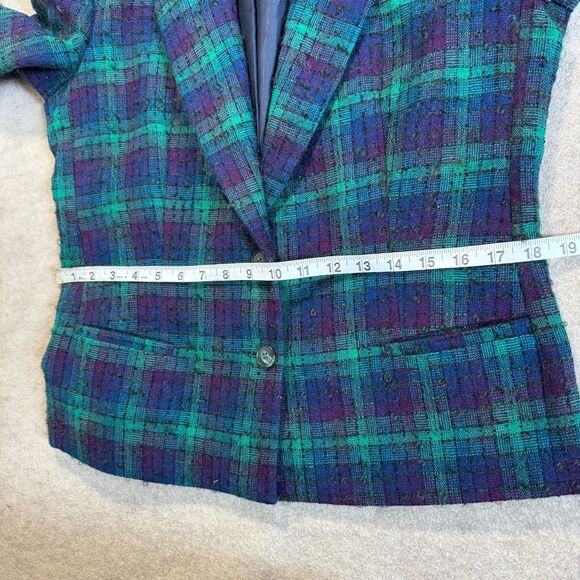 Vtg 60s/70s Green Plaid Bouclé Wool Blazer Women’s 10 (fits S/M) Old Money Artsy - Picture 6 of 9